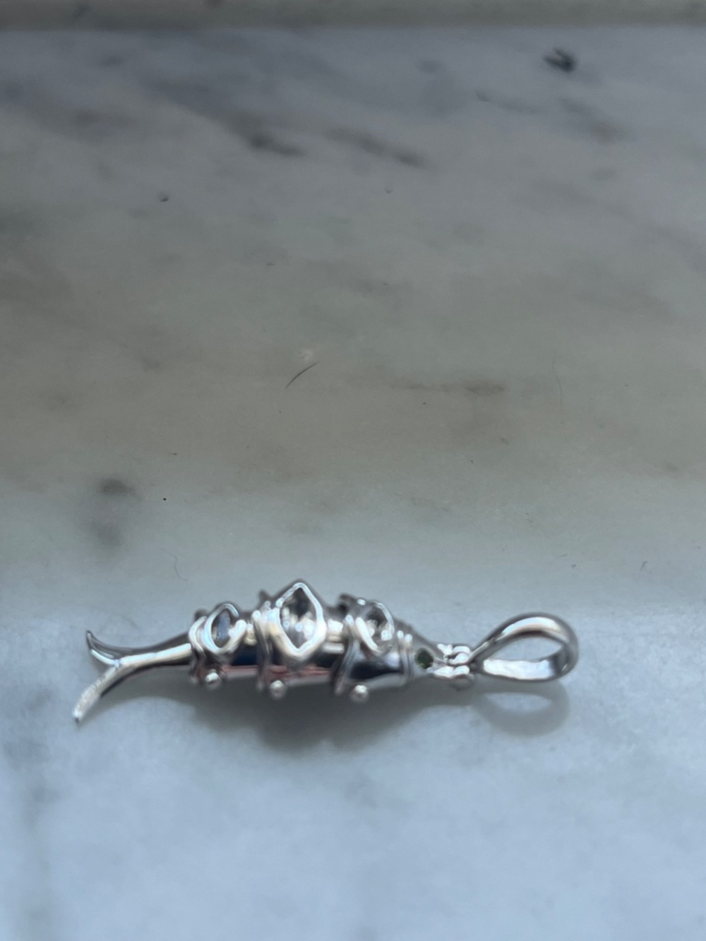 Awe Inspired Sterling Silver Segmented White Topaz Lucky Fish Pendant Charm - Picture 4 of 12